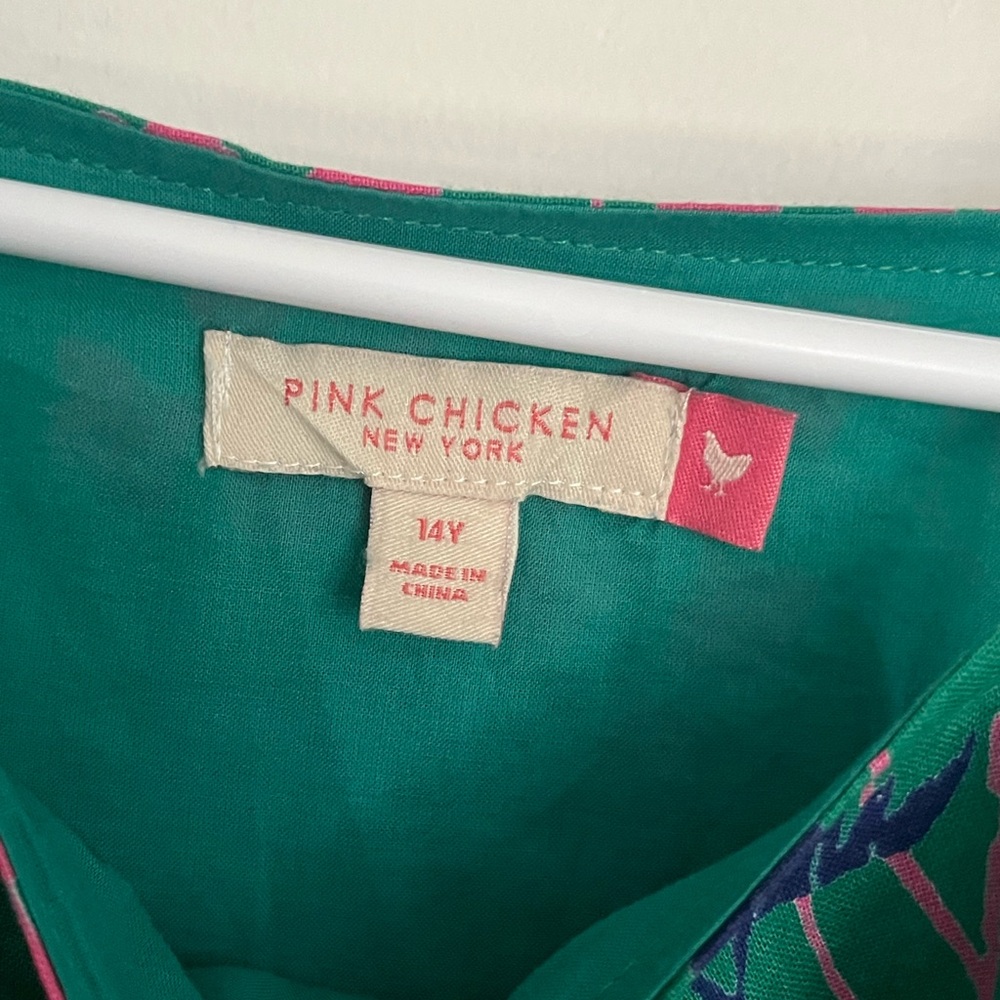 Pink Chicken Green Dress with Pink Floral Design - Picture 2 of 5